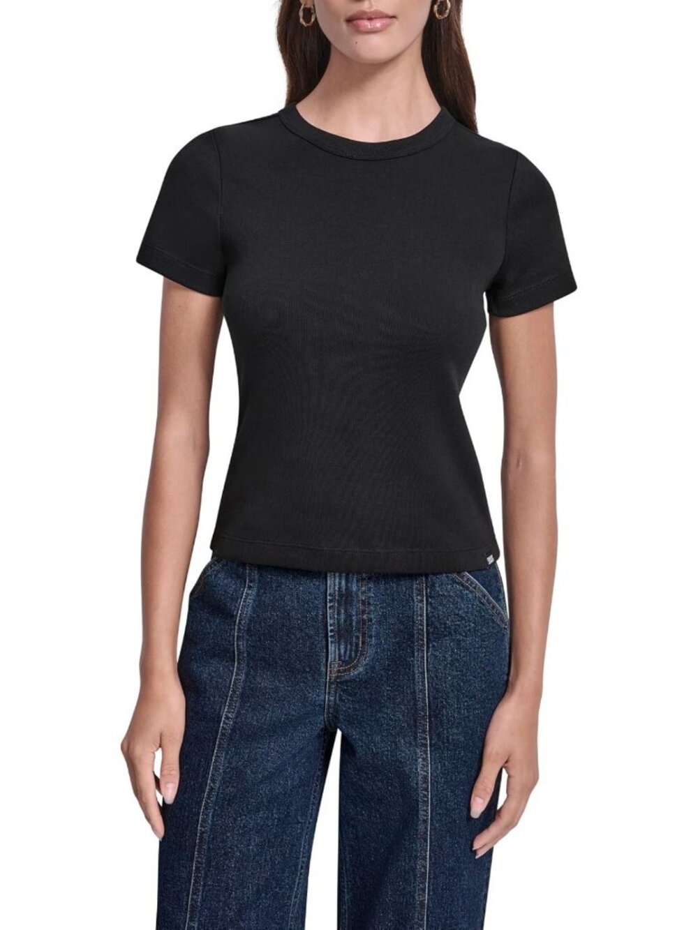 Ribbed Crew Neck Short Sleeve Tee for Women - Casual Everyday Top, Versatile